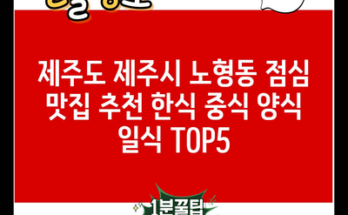 제주도 제주시 노형동 점심 맛집 추천 한식 중식 양식 일식 TOP5