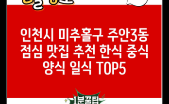 인천시 미추홀구 주안3동 점심 맛집 추천 한식 중식 양식 일식 TOP5