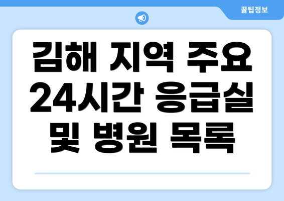 김해 지역 주요 24시간 응급실 및 병원 목록