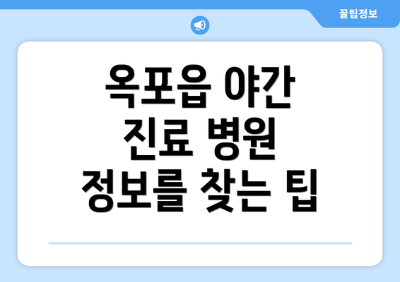 옥포읍 야간 진료 병원 정보를 찾는 팁