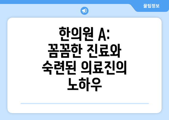 한의원 A: 꼼꼼한 진료와 숙련된 의료진의 노하우